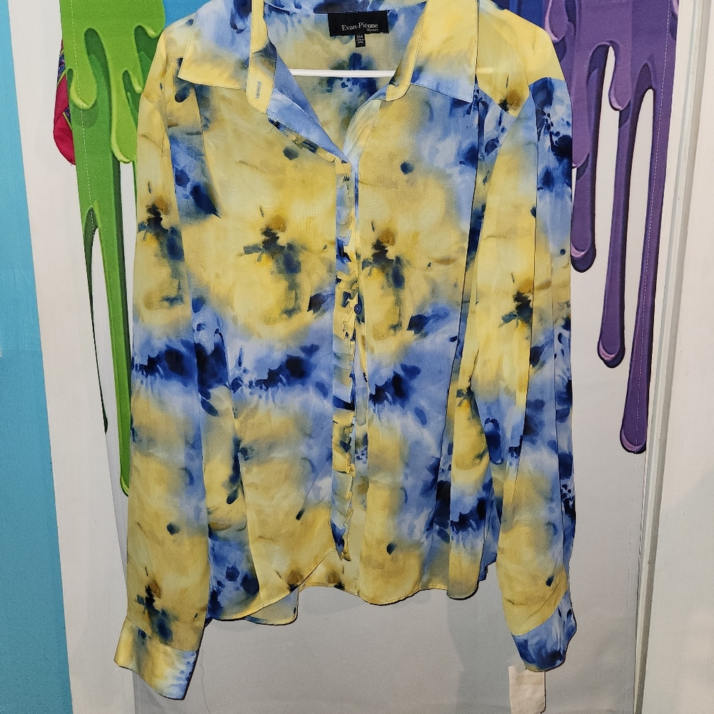 22W, 1 pc Evan-Picone Button Down sheer Blouse